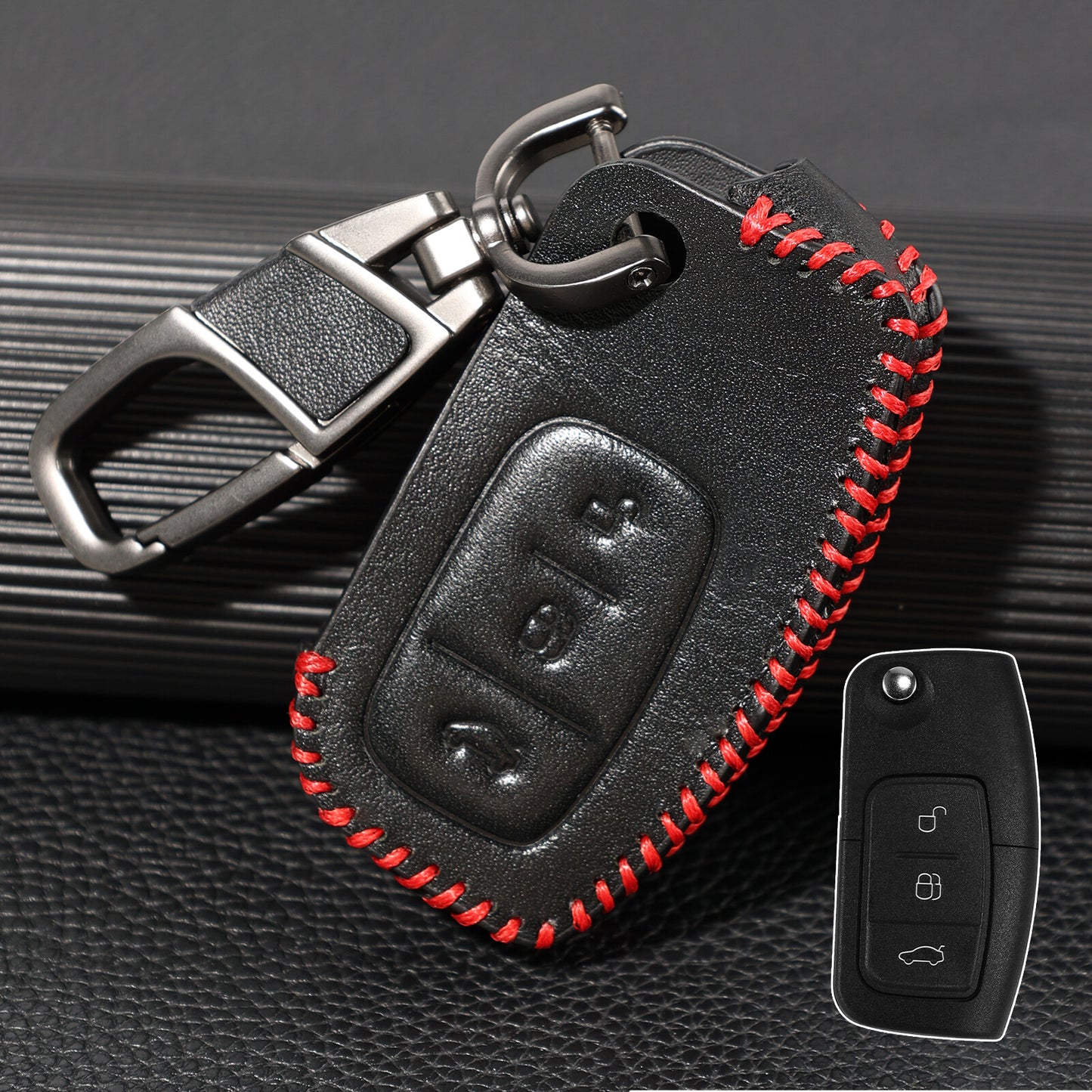 ya 5 8.7 Button Remote Key Chain Fob Case PU Leather for Ford Mondeo Focus Galaxy C Max