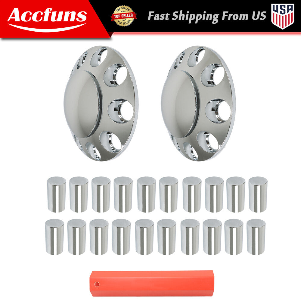 ya 2 7.14 Suitable for semi truck chrome front axle wheel cover with hub cap 33 mm lug nuts 2-piece set