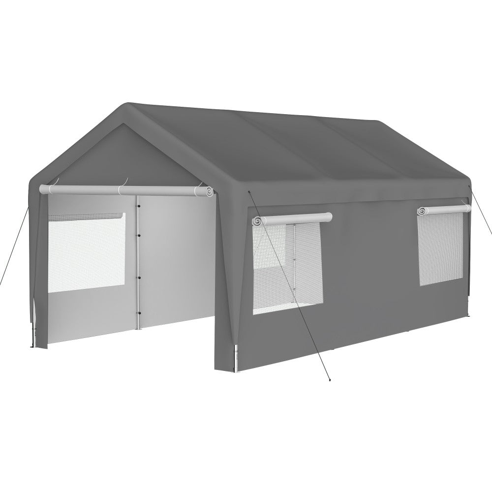 ya 28 Grey 10x20 FT Heavy Duty Carport Canopy ÿ Removable Sidewalls,Ventilated Windows