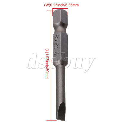 ya 26 18 Pieces S2 Steel Hex Handle Flat Head Screwdriver Bits 1/4 Inch