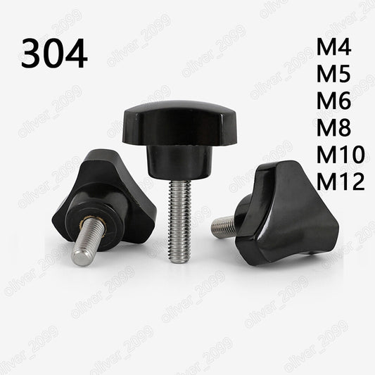 304 Stainless Steel Plastic Three Points Star Hand Knob Tightening Screws M4-M12