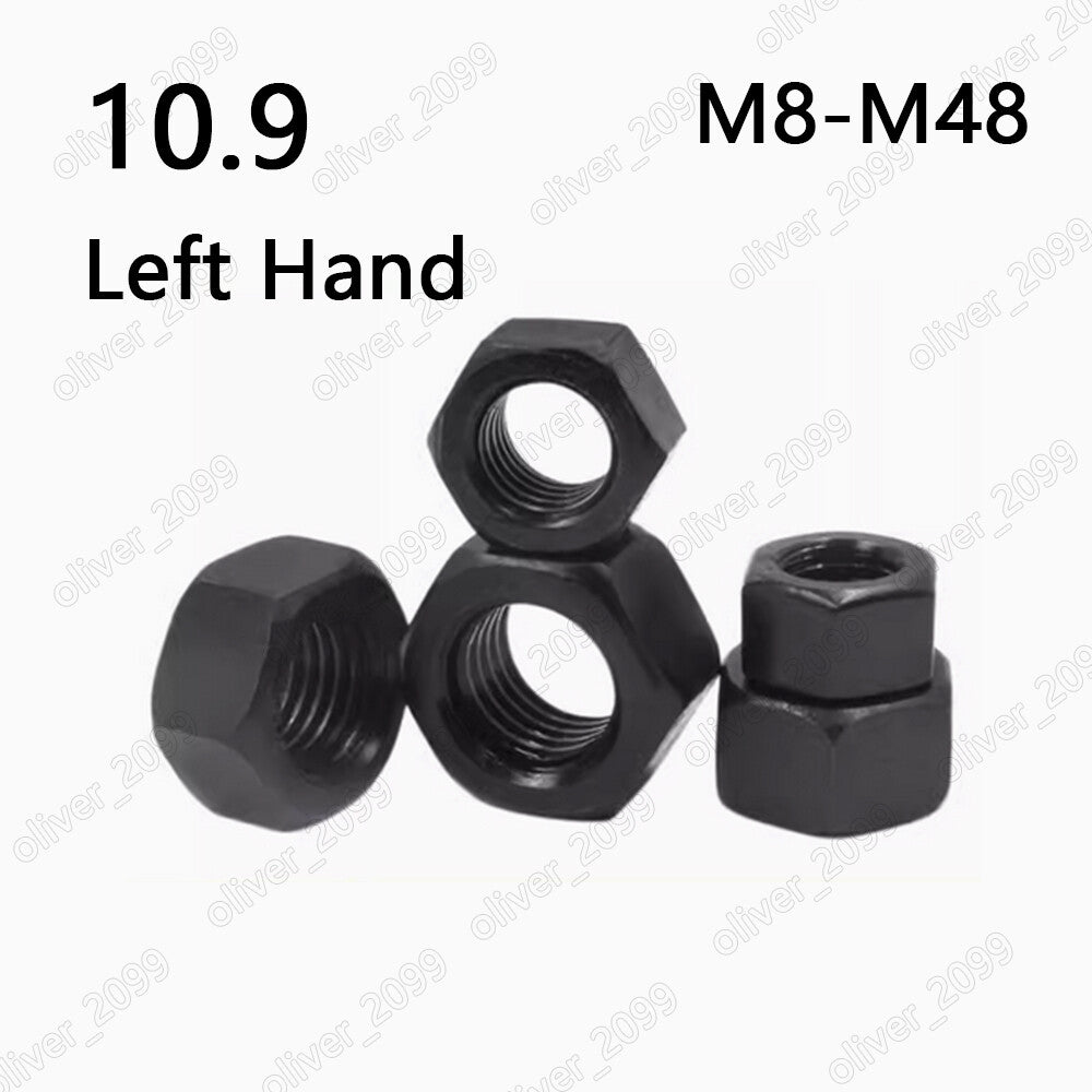 Left Hand Thread Black 10.9 Steel Hexagon Nuts Hex Nuts M8 M10 M12 M14 M16-M48