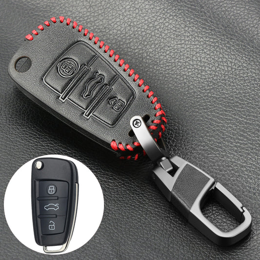 ya 5 6.16 Leather Remote Flip Key Fob Case Cover for Audi A1 A3 A4 A6 A7 A8 TT Q5 Q7 S3 S4