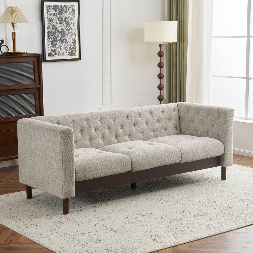 ya 28 78 Grayish Beige Upholstered Sofa - Modern 3-Seater Couch for Living Room