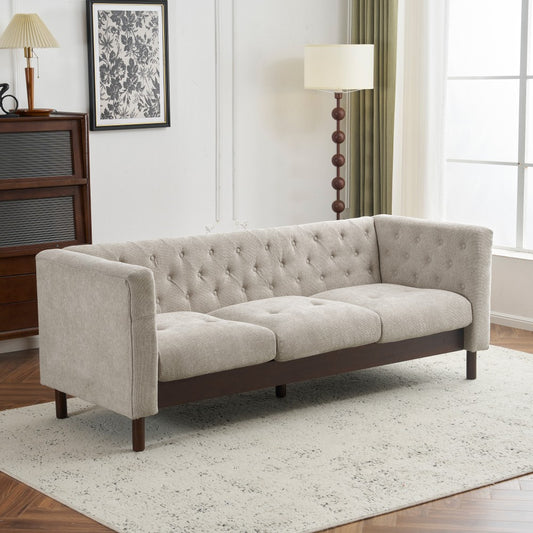 ya 28 78 Grayish Beige Upholstered Sofa - Modern 3-Seater Couch for Living Room