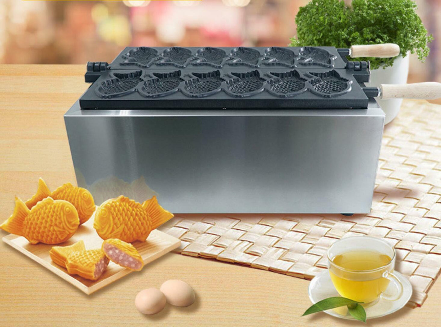 ya 25 Commercial Nonstick Electric 6pc Fish Shaped Taiyaki Maker Waffle Machine Good,