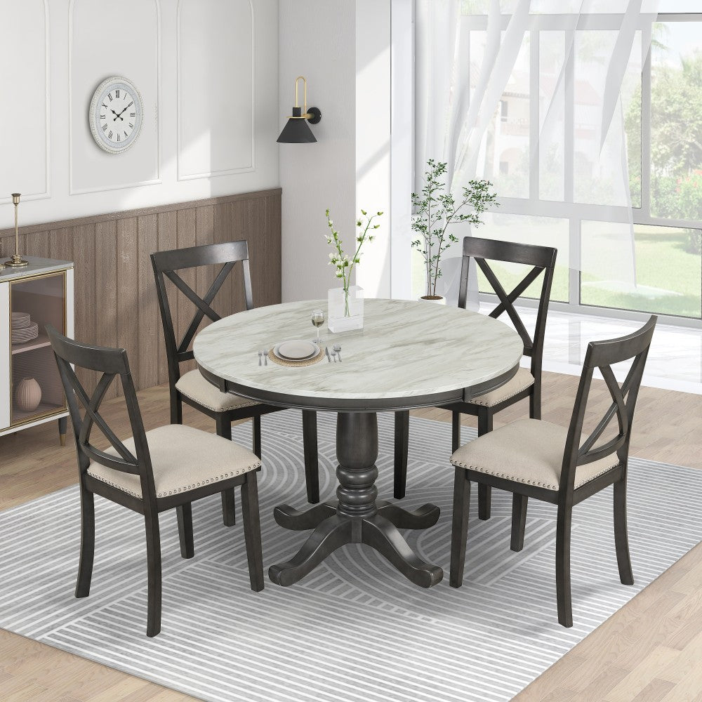 ya 28 Orisfur Gray 5-Piece Dining Set for 4 - Solid Wood Table + 4 Chairs for Kitchen