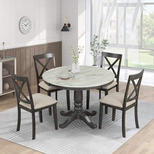 ya 28 Orisfur Gray 5-Piece Dining Set for 4 - Solid Wood Table + 4 Chairs for Kitchen