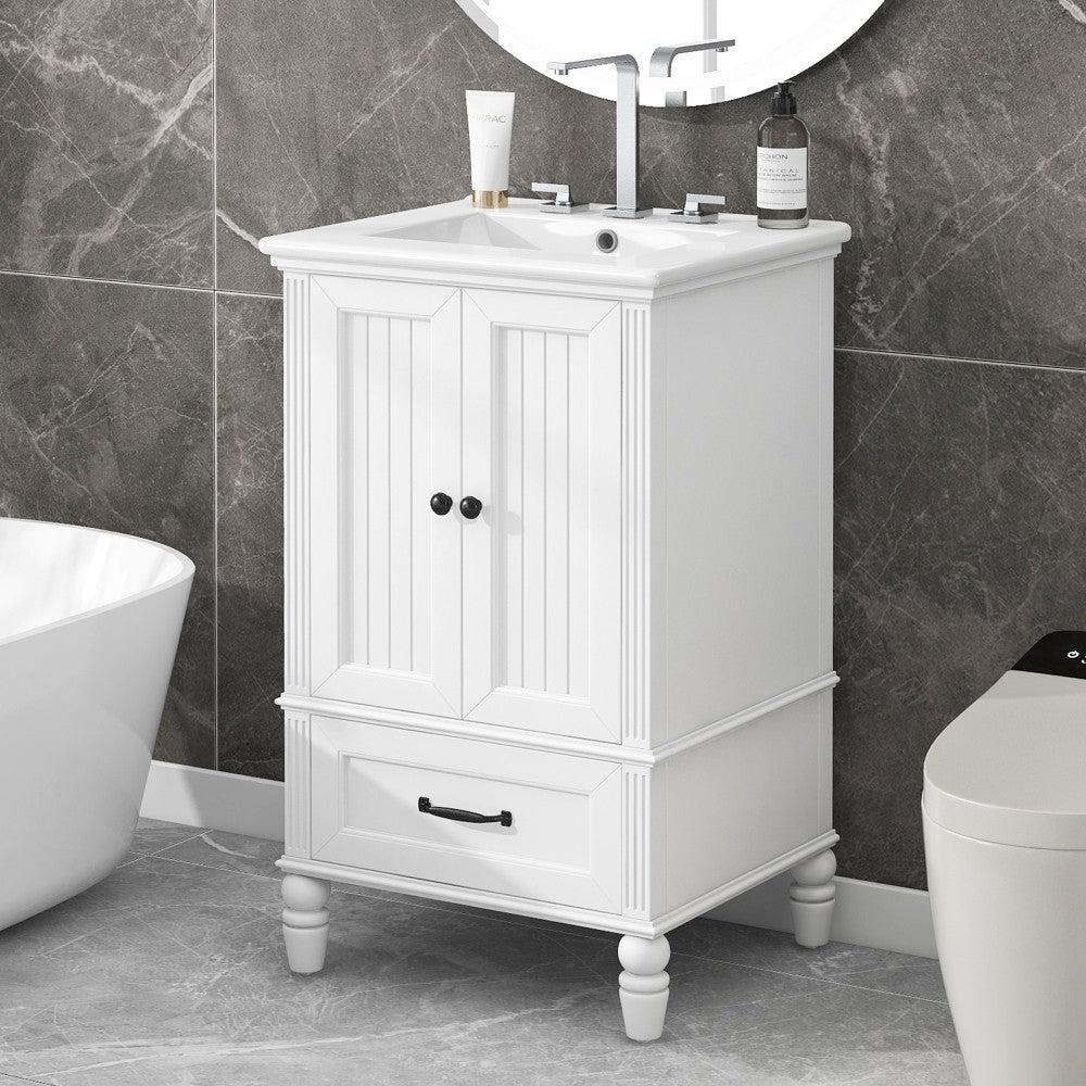 ya 28 20 Bathroom Vanity White with Sink - 2 Doors, 1 Drawer, Magnetic Stopper