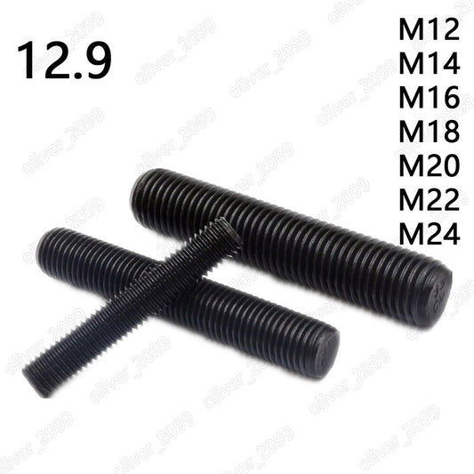 Black 12.9 Steel Threaded Rods Metric Thread Stud Bolts M12 M14 M16 M18 M20 M22