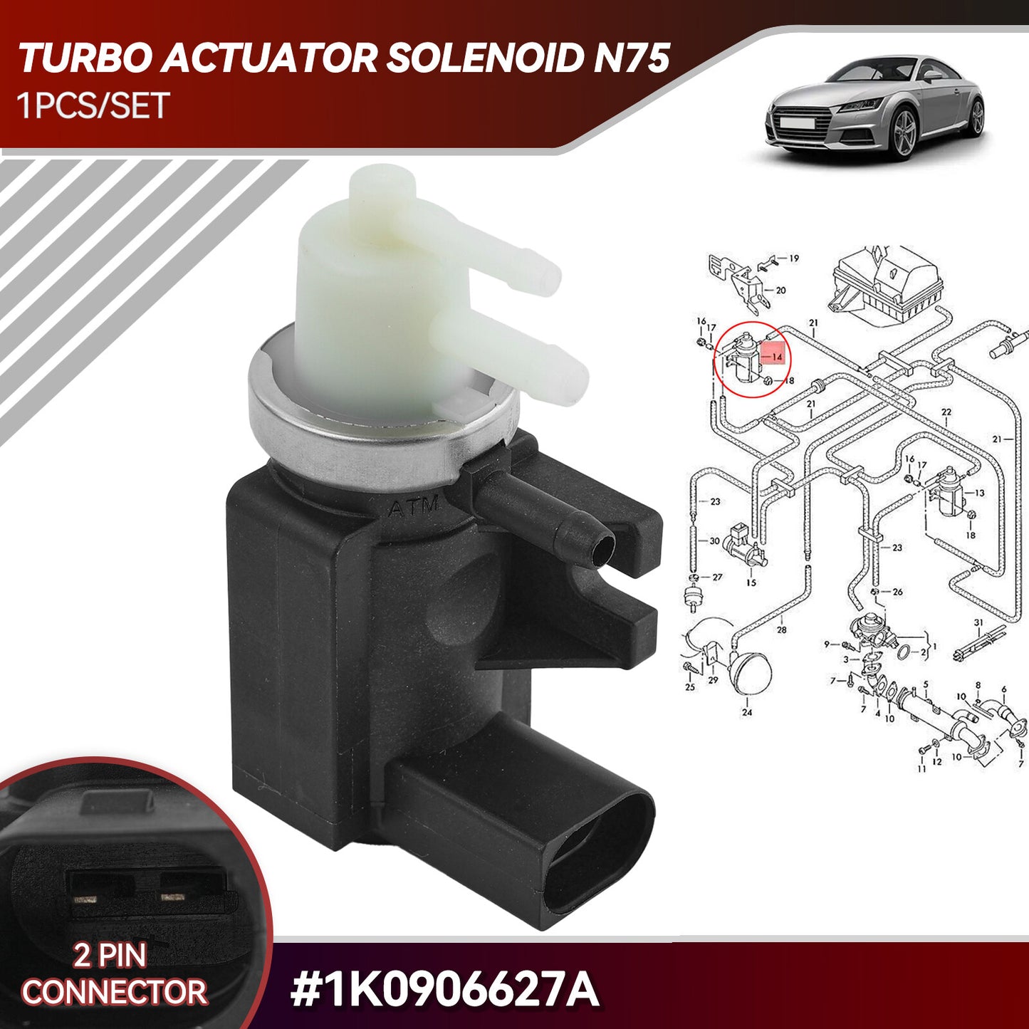 ya 5 8.7 N75 Turbo Boost Pressure Control Solenoid Valve for Audi for VW for SEAT for Skoda 1K0906627