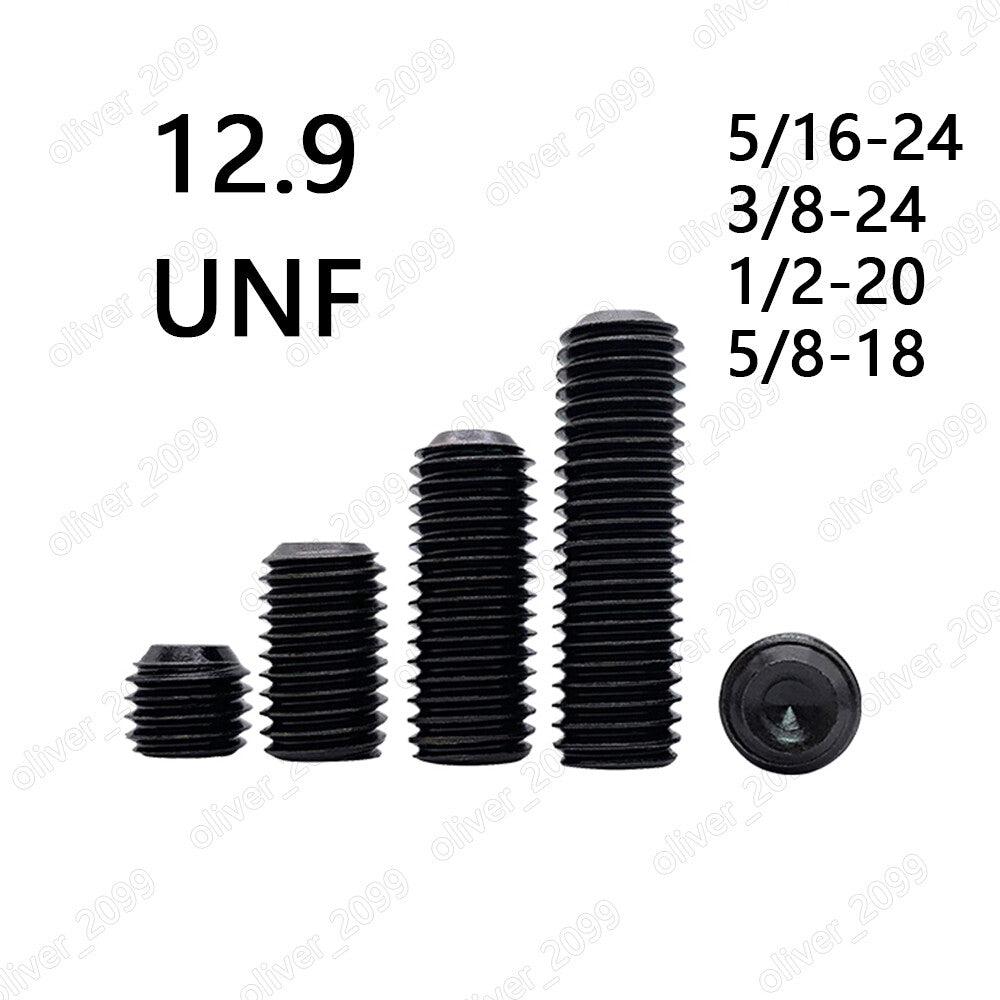 Fine Thread Black 12.9 Steel Hex Socket Set Screw Cup Point Grub Screws 5/16 3/8