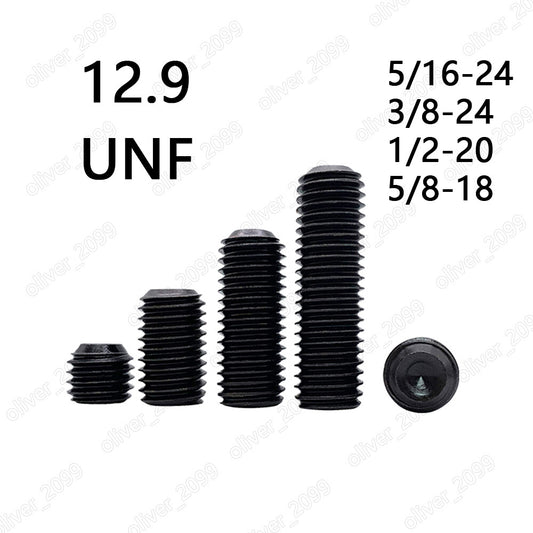 Fine Thread Black 12.9 Steel Hex Socket Set Screw Cup Point Grub Screws 5/16 3/8