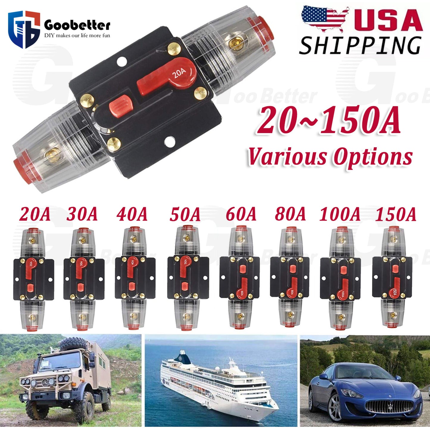 Home Solar System Waterproof Circuit Breaker Reset Fuse Inverter DC 12V-24V