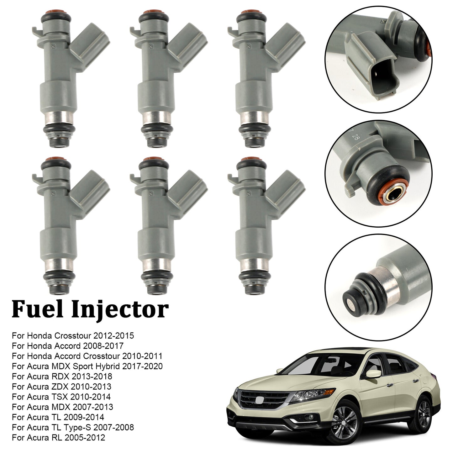 ya 1 8.5.3 6PCS Fuel Injector 16450-R70-A01 For Accord Crosstour MDX 3.0L 3.5L 3.7L V6