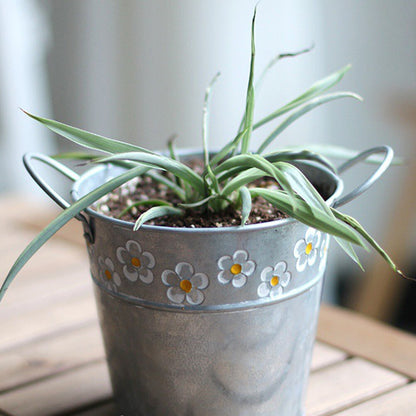 ya 14 Flower Pot Daisy Embossed Garden Metal Tin Bucket Planter Pots with Handle