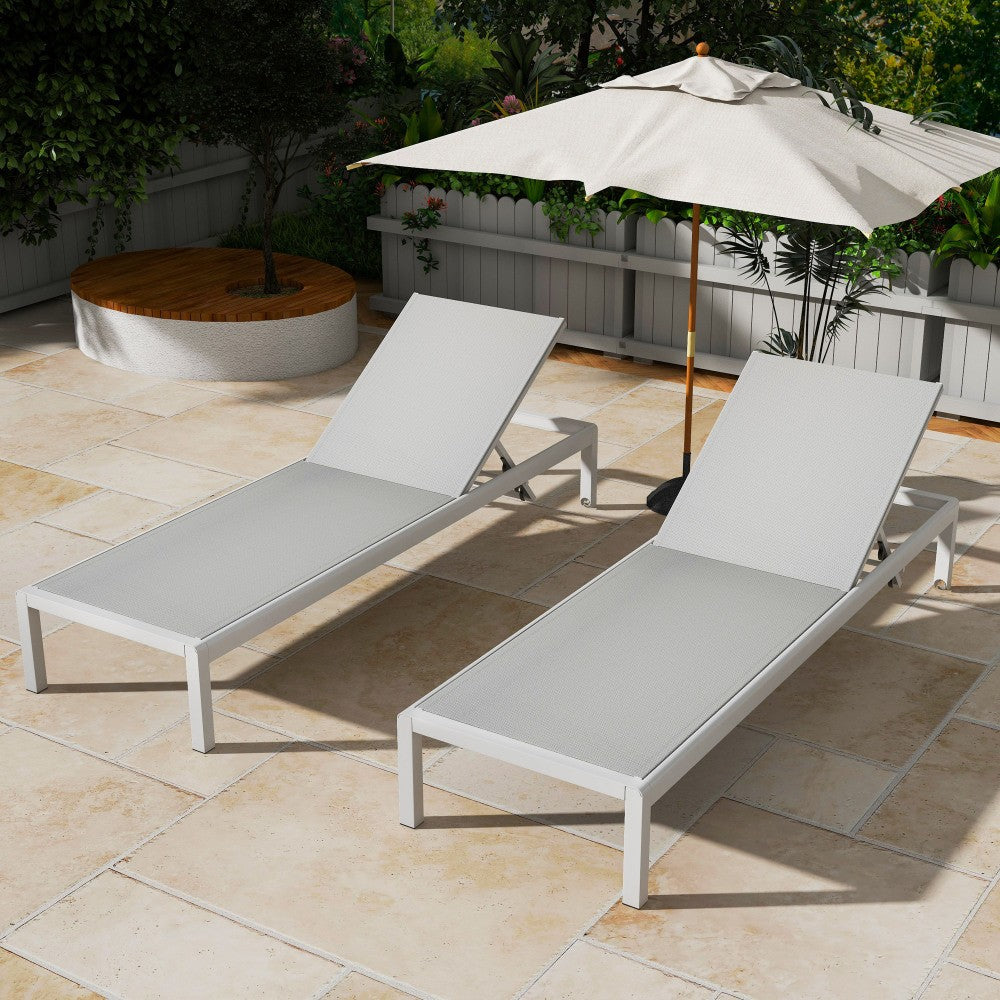 ya 28 2-Piece White Outdoor Chaise Lounge Set - Aluminum Adjustable, 400lbs Capacity