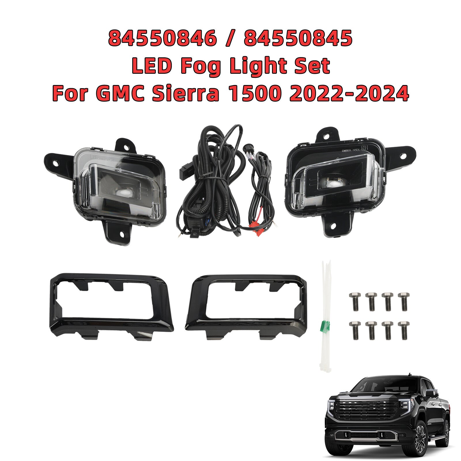 ya 1 8.5.2 Front Bumper LED Fog Light + Cover +Wire Harness for GMC for Sierra 1500 2022-2024