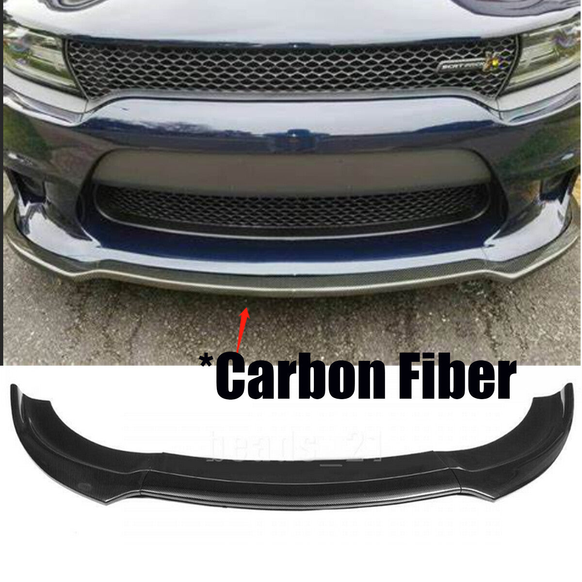 ya 4 6.17 V1 Style Front Bumper Lip Splitter for Dodge for Charger SRT 2015-2021 Carbon Fiber