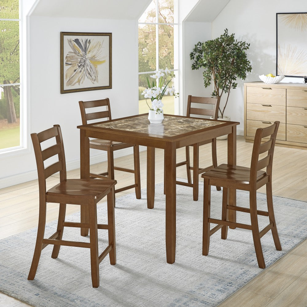 ya 28 5 Piece Dining/Bar Table Set - Retro-Style Breakfast Table for Dining Room Brown