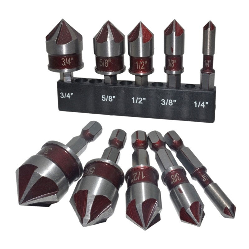 ya 25 Set/5pcs Hexago l Handle 82¡ãCountersink Drill Bit 1/4 3/8 5/8 3/4