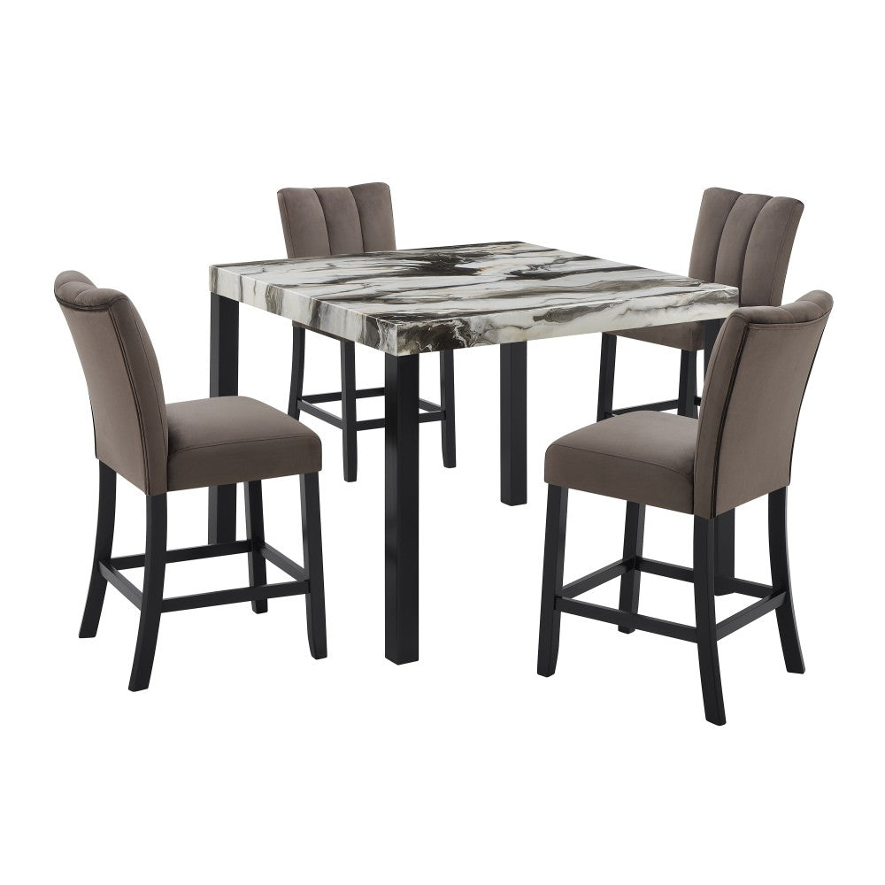 ya 28 Dining Set 5pc - 1 Faux Marble Square Table,Upholstered Chair For Dining Room