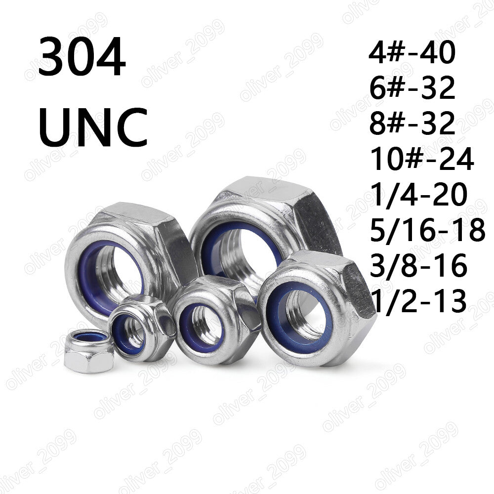 304 Stainless Steel DIN985 Nylon Insert Lock Nuts Hex Nylock Nuts 4# 6# 8# 1/4