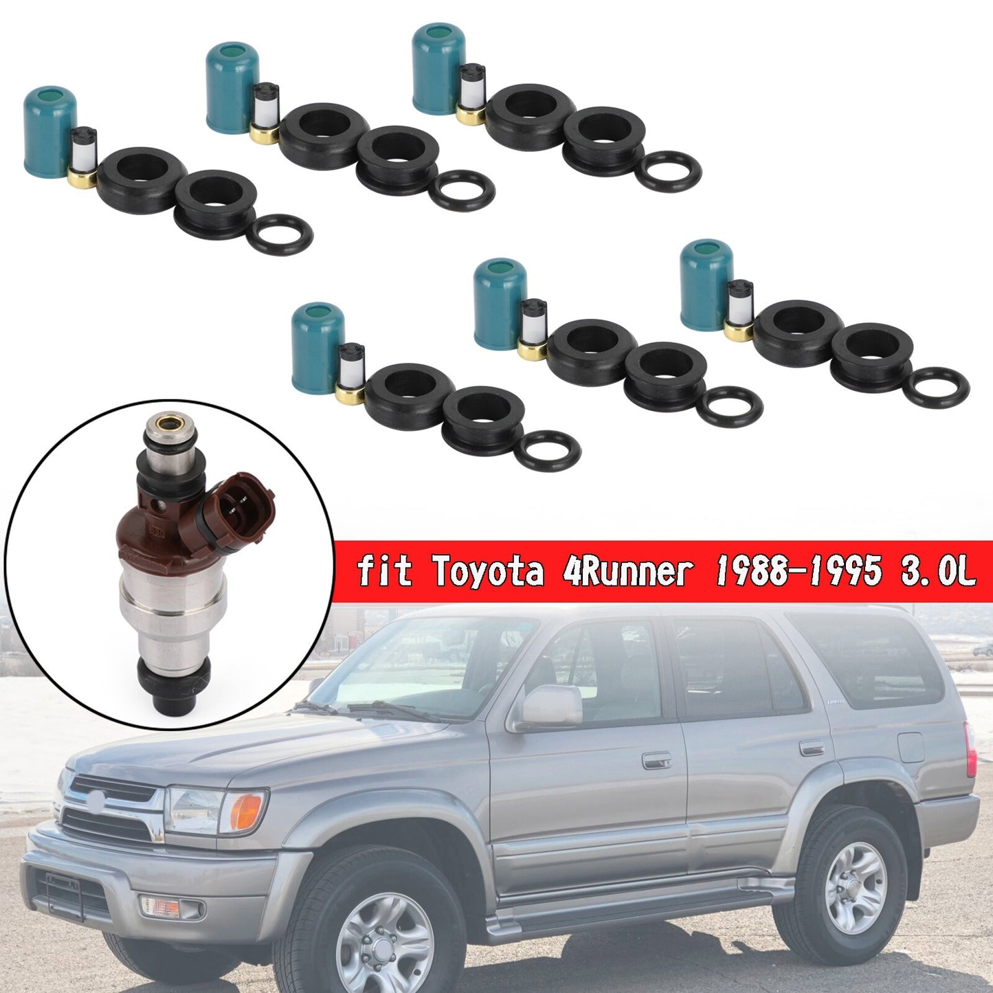 ya 1 8.5.1 6PCS Fuel Injectors Repair Seal Rebuild Kit for 3VZE 1988-1995 3.0L