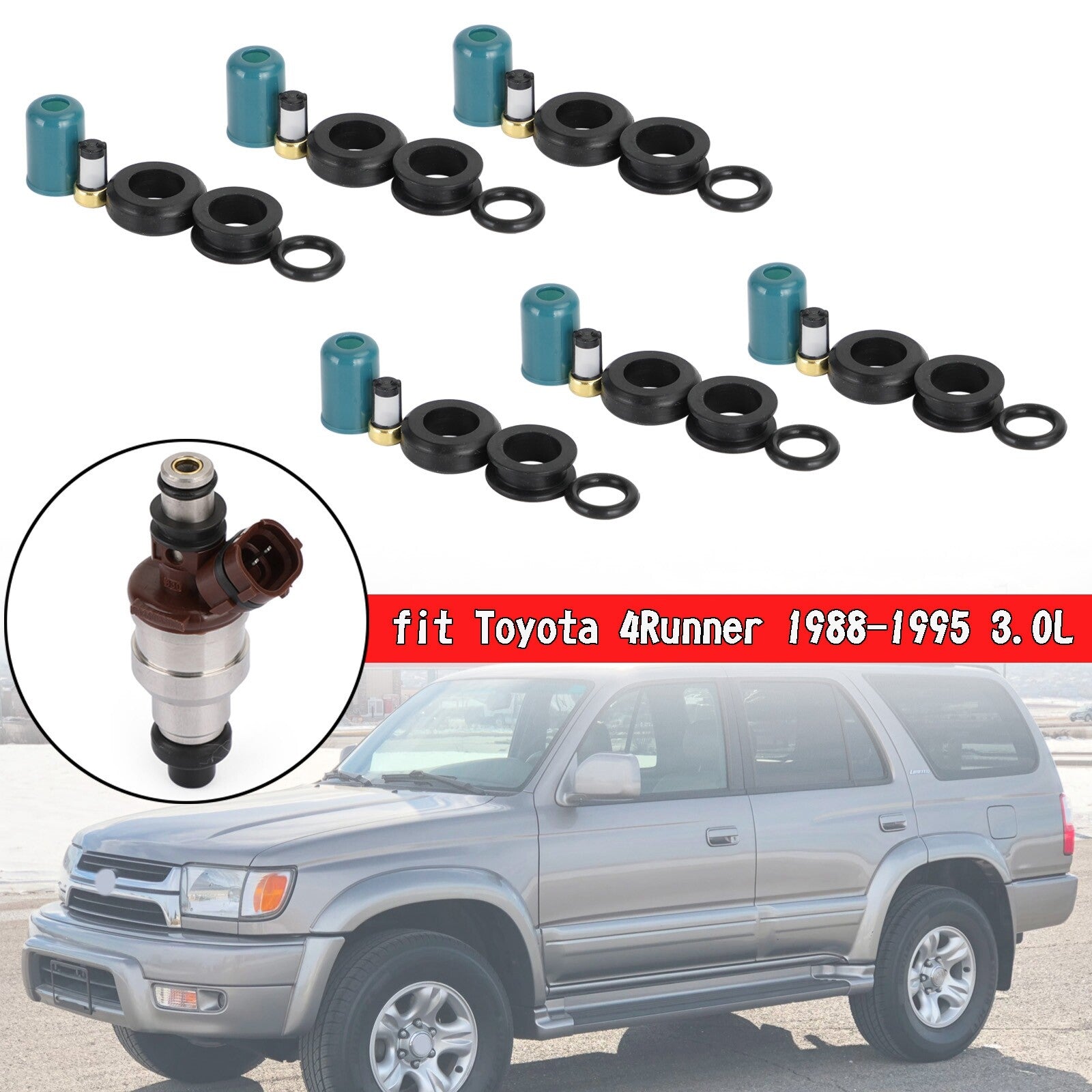 ya 1 8.5.1 6PCS Fuel Injectors Repair Seal Rebuild Kit for 3VZE 1988-1995 3.0L