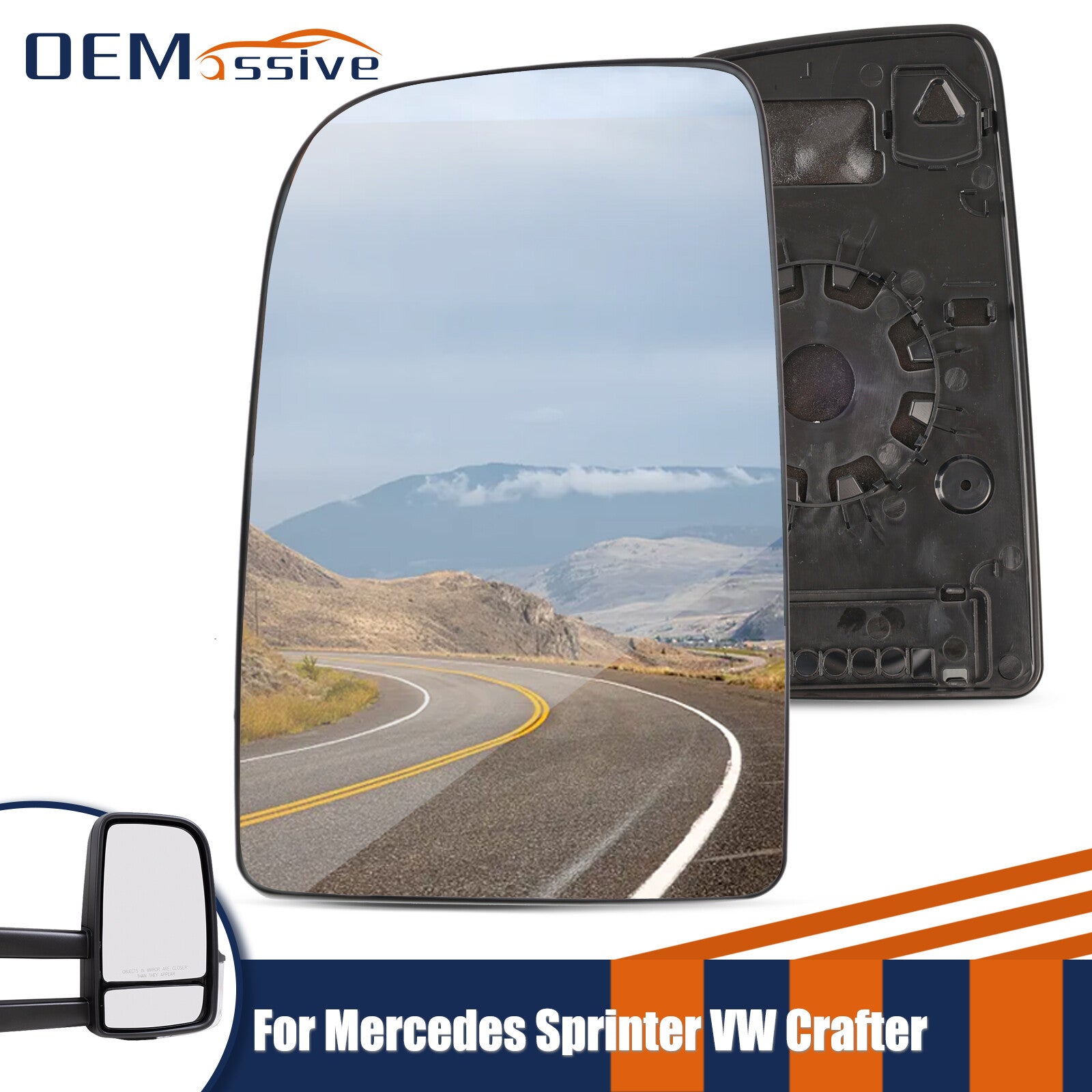 ya 3 6.25.2 for benz Sprinter Wing Mirror Upper Large Glass PUSH On Left N/S 2006 - 2018