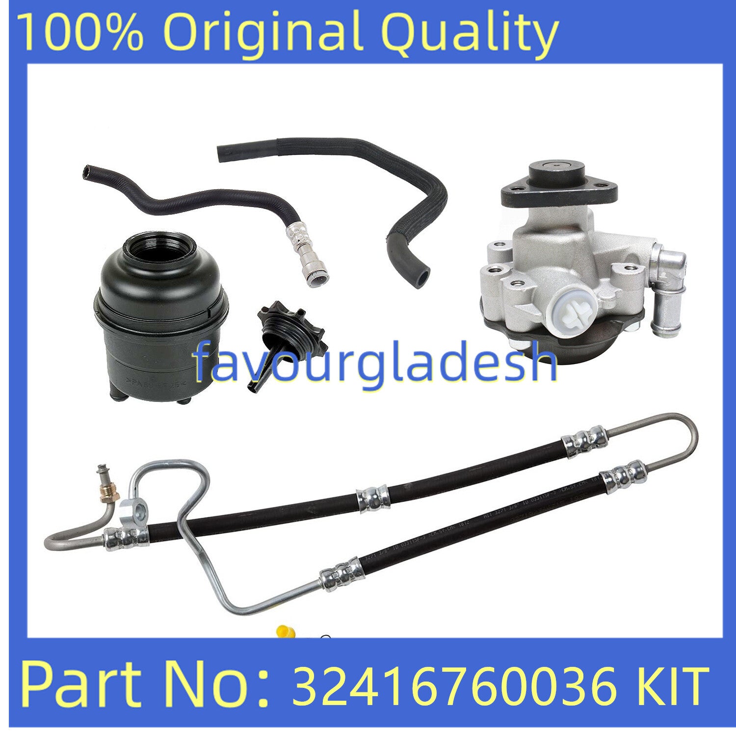 ya 5 8.7 Power steering pump + hose + reservoir with cover kit for BMW E46 325i 330i 2001 - 2005