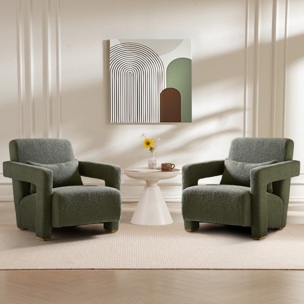 ya 28 Green Set of 2 Accent Chairs -Angle Armrests, Lumbar Support, Square Wooden Legs