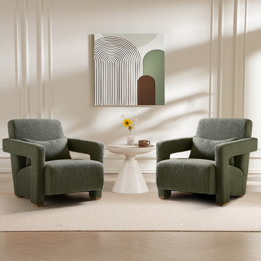 ya 28 Green Set of 2 Accent Chairs -Angle Armrests, Lumbar Support, Square Wooden Legs