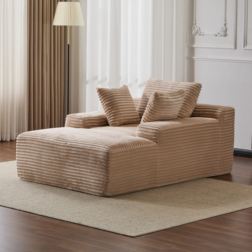 ya 28 Chaise Lounge Chair Beige,Corduroy, 3 Throw Pillows, No Assembly for Living Room