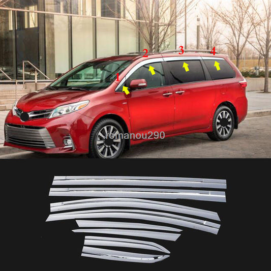ya 4 6.17 for Toyota for SIENNA 2011-20 Chrome Window Visor Vent Shade Sun Rain Guard Cover 8x