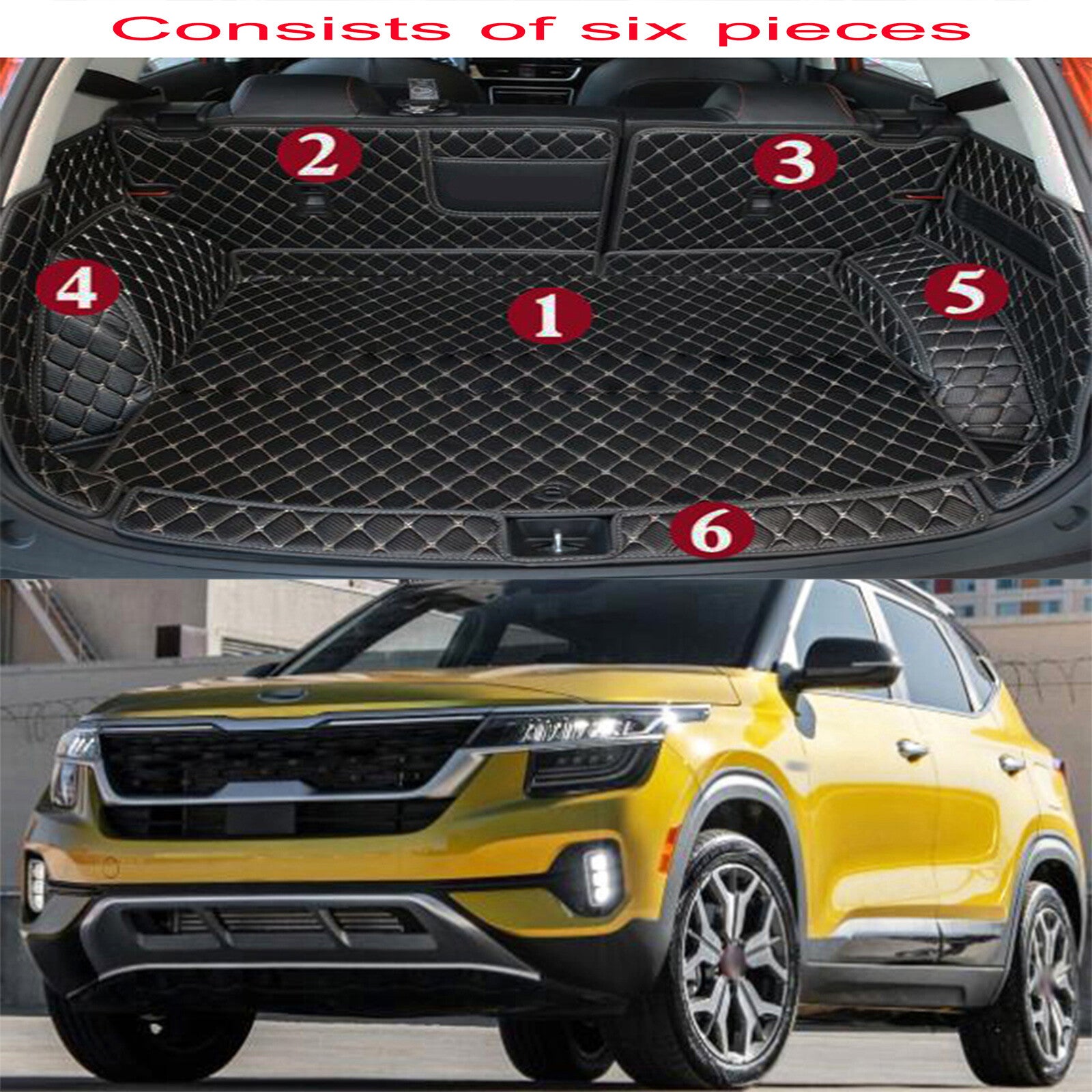 ya 5 8.7 Car Leather Boot Cargo Liner Tray Rear Trunk Floor Mat for Kia Seltos 2019-2023