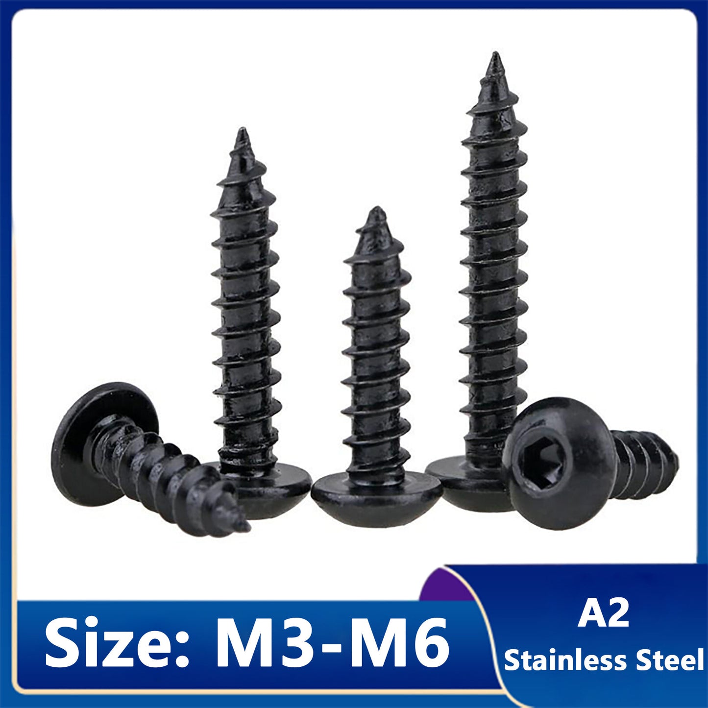 M3-M6 Button Head Socket Cap Self Tapping Screws Hex Drive Wood Screws 8.8