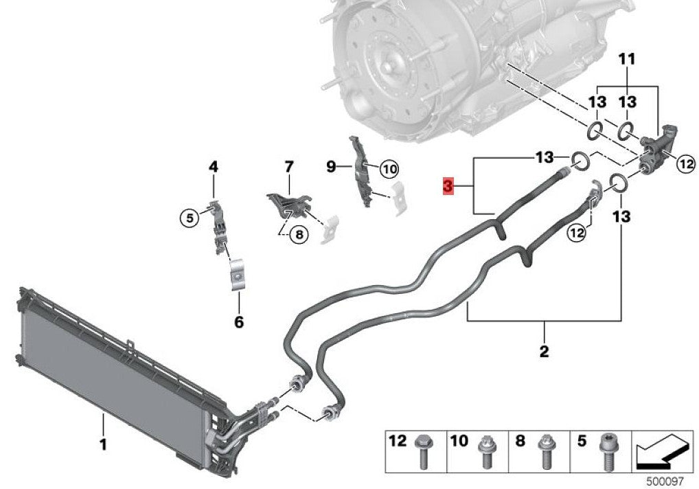 ya 5 8.7 for BMW X3 G01 RWD Transmission Oil Cooler Outlet & Inlet Tube Hose 17228672936