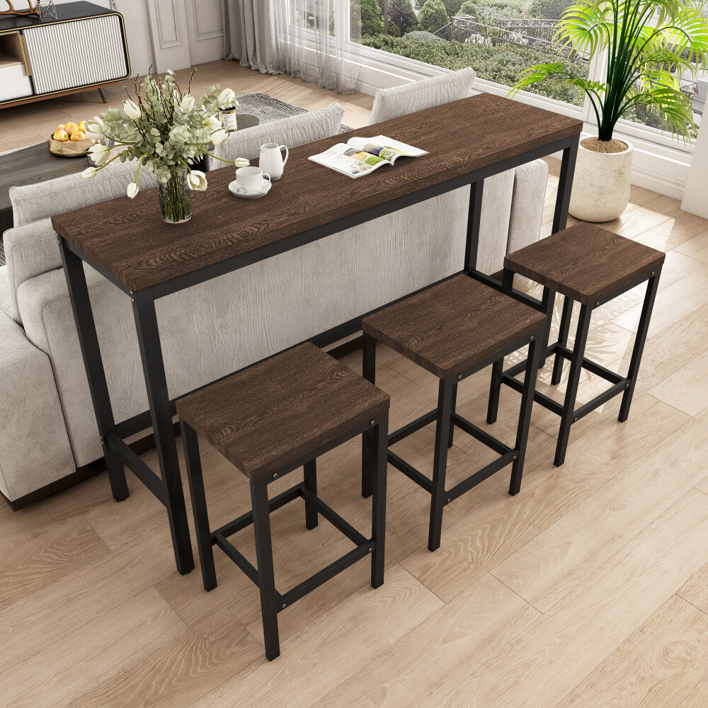 ya 28 Kitchen Dining Set Modern w/3 Stools & Pub Table, Easy Assembly - Dark Brown