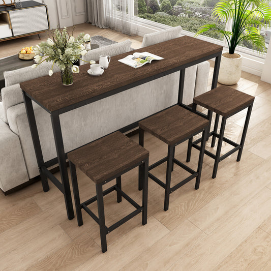ya 28 Kitchen Dining Set Modern w/3 Stools & Pub Table, Easy Assembly - Dark Brown