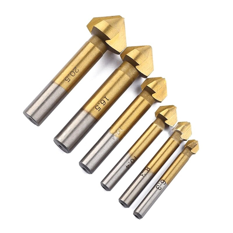 ya 25 6Pieces 3 Flute Counter Sink Drill Bit HSS 90 De  Chamfering Bit Woodworking