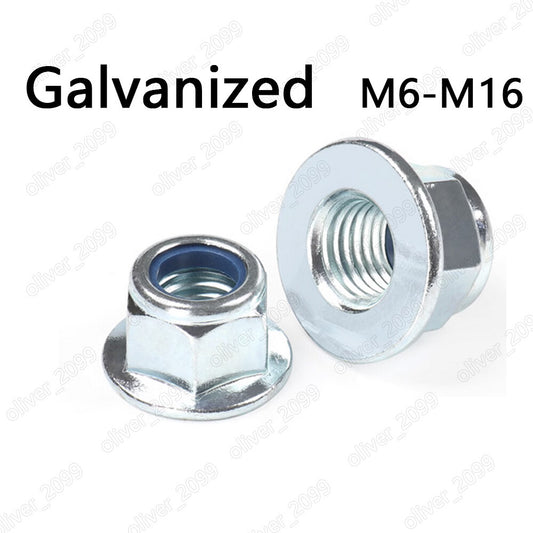 Galvanized Steel Hex Flange Lock Nuts With Nylon Insert M6 M8 M10 M12 M14 M16