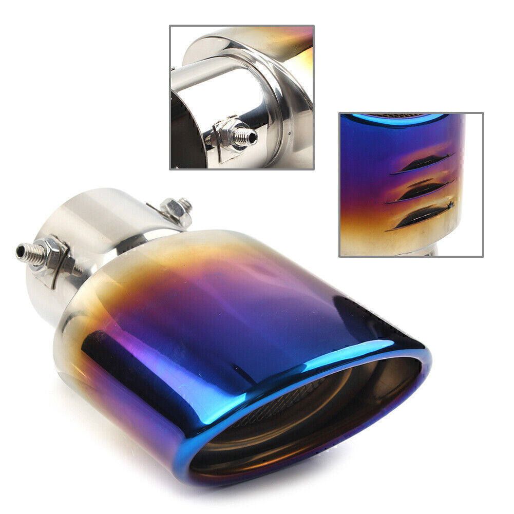 ya 4 6.17.2 Car Blue Stainless Steel Rear Pipe Tail Muffler Tip Round Accessories