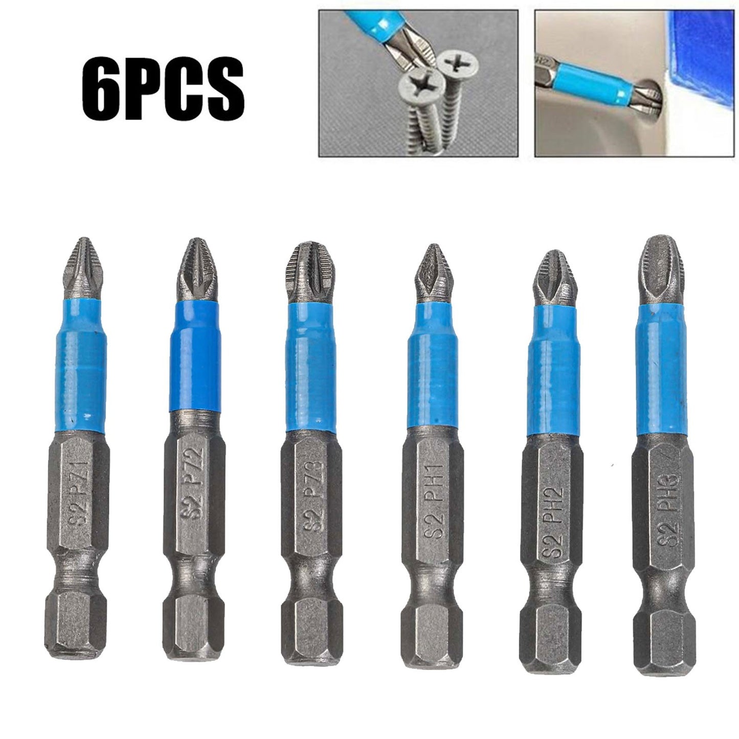 ya 26 6 X Anti Slip Electric Screwdriver Bits Hex Shank PH 50mm Single Side Tool Set