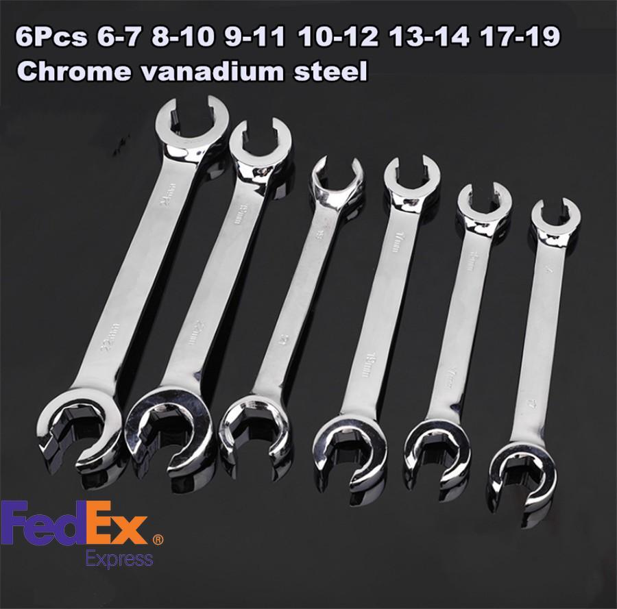 ya 1 7.3 6Pcs 6 Point Chrome Vanadium Steel Metric Flared Nut Spanner Wrench Set 6mm-19mm