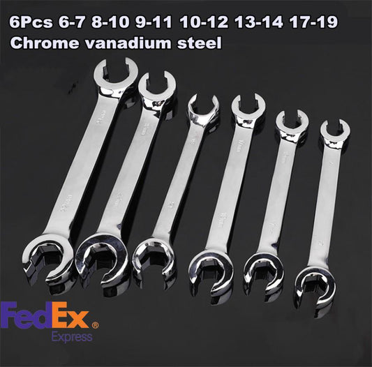 ya 1 7.3 6Pcs 6 Point Chrome Vanadium Steel Metric Flared Nut Spanner Wrench Set 6mm-19mm