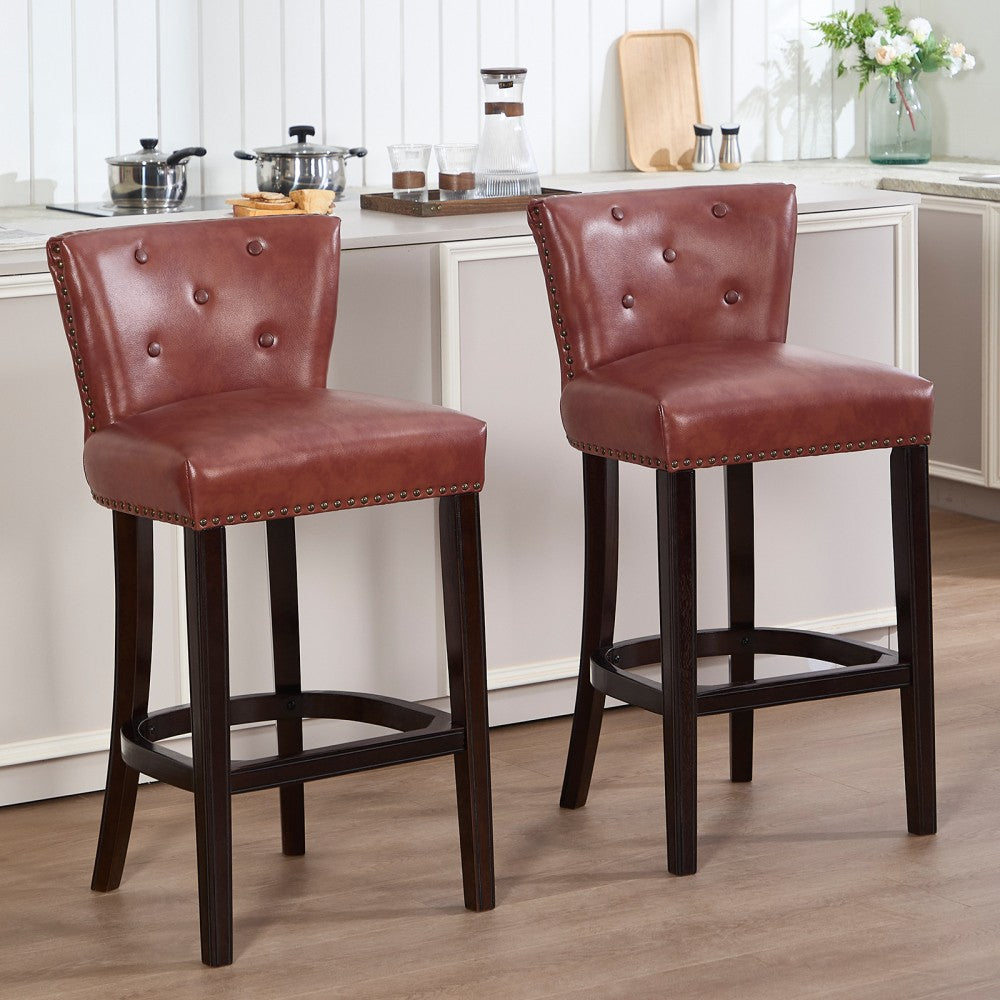 ya 28 Brown Bar Stools Set of 2,Seat Height 29.5'' Leather Wooden Bar Stools 2pc