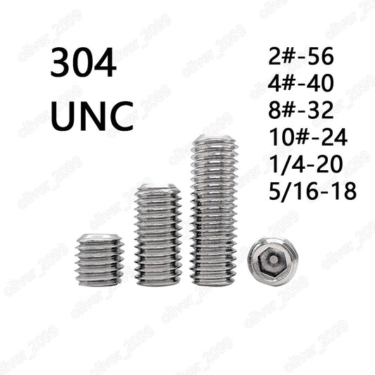 304 Stainless Steel Hex Socket Set Screws Flat Point Grub Screw 2# 4# 8# 10# 1/4
