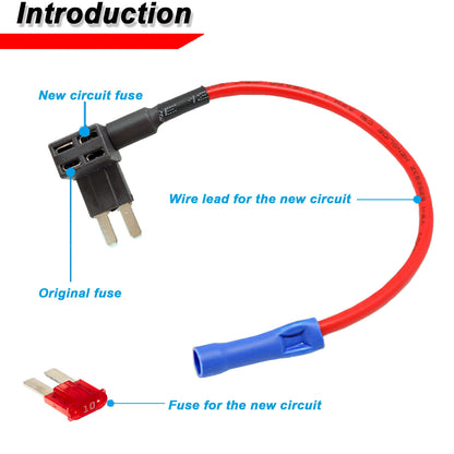 ya 5 8.7 Pack 12V 10A Car Add-A-Circuit Fuse Tap Adapter 16AWG Micro2 Fuse Blade Holder