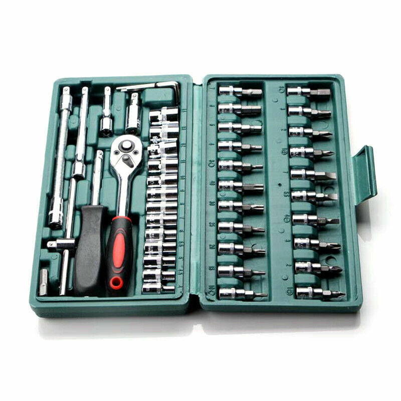 ya 26 46pcs Car Ratchet Torque Wrench Kit Hand Tools 1/4-Inch Socket Set Tool With Box